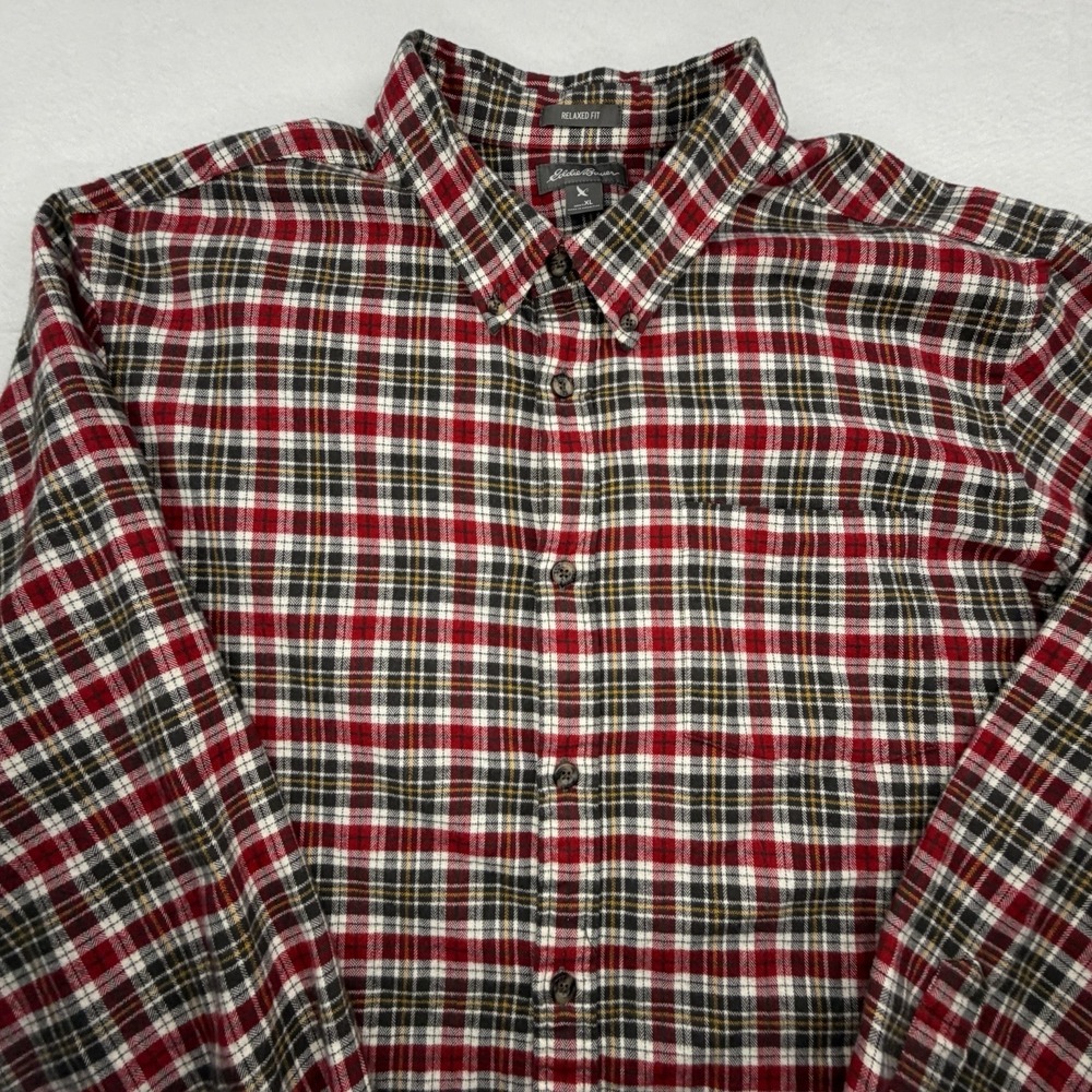 Eddie Bauer Mens Plaid Red/Olive Green Relaxed Fit Holiday Academia Sz XL